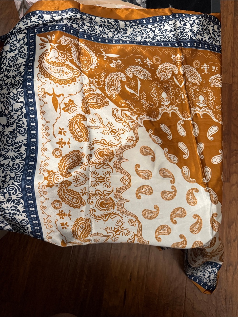 2 Silky Paisley Print Scarf - Mustard & White and Red & White with blue Trim - Picture 2 of 4